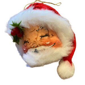 Annalee round Santa Claus head hanging ornament 2" tall plush stuffed Christmas